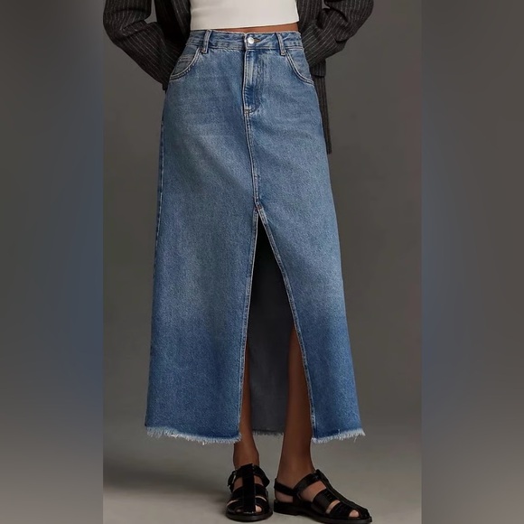 Pilcro x Anthropologie Blue Denim Madi Front-Slit Boho Western - Picture 2 of 7